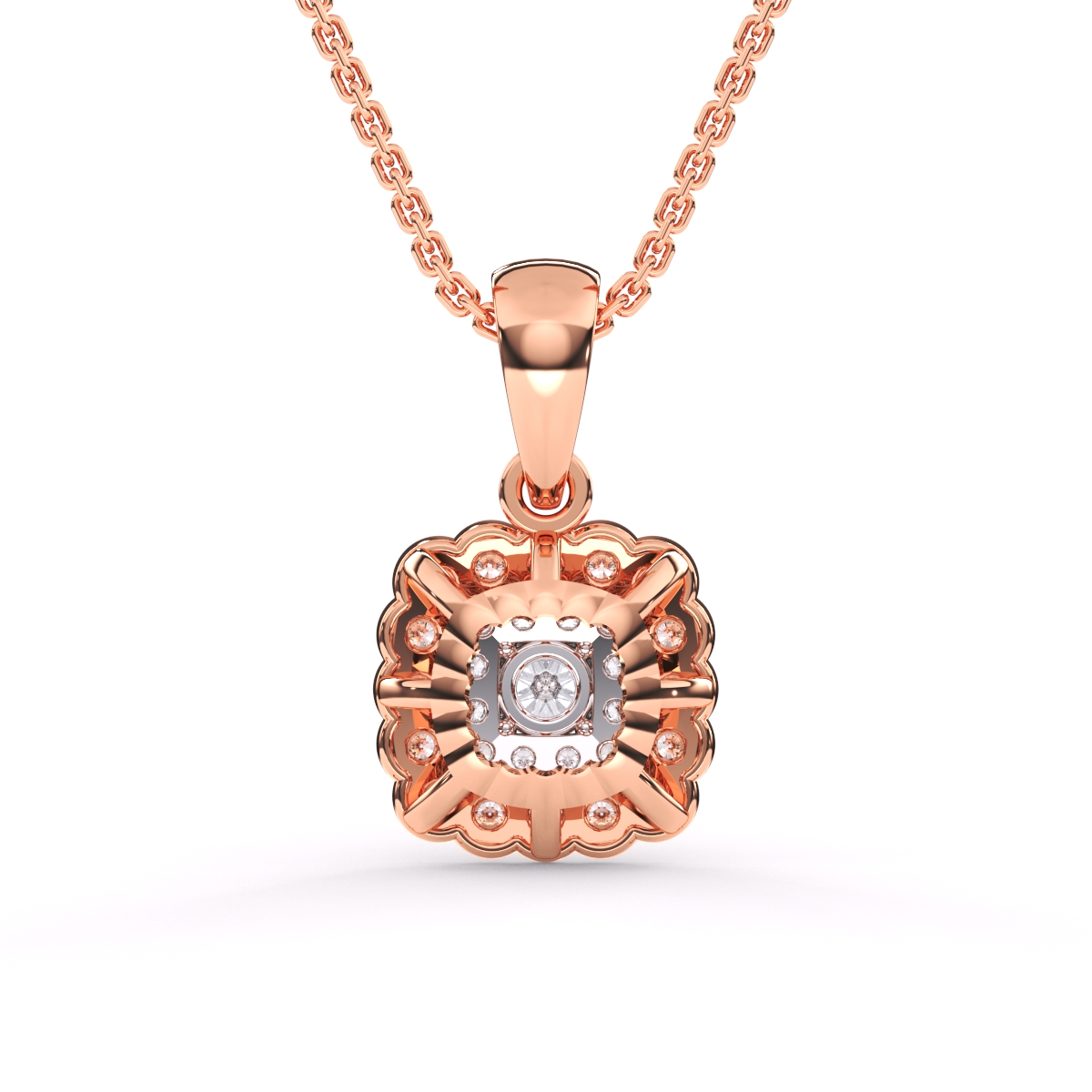 Square Shaped Double Halo Diamond Pendant